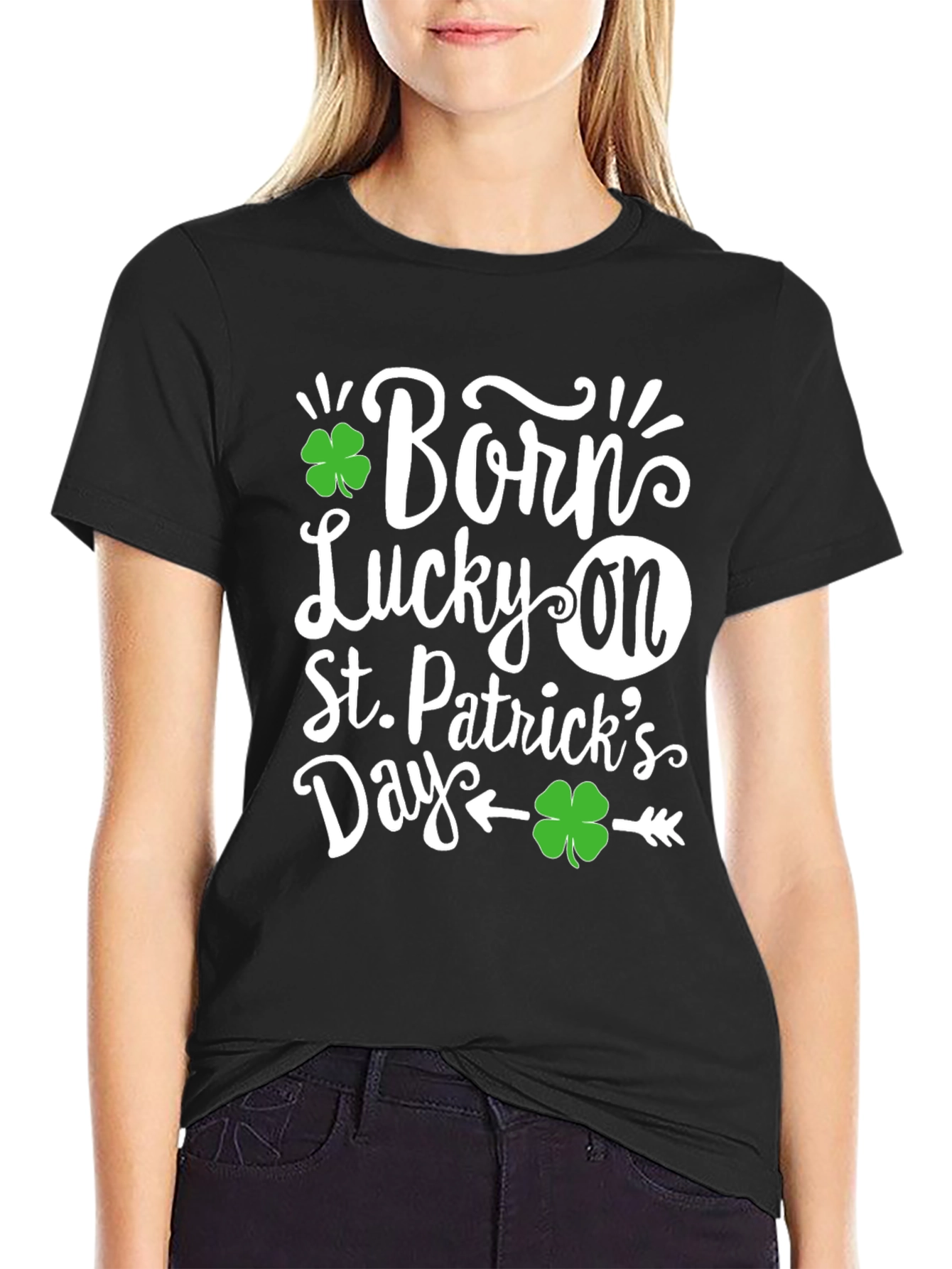 Born Lucky On St. Patricks Day Black T-Shirt