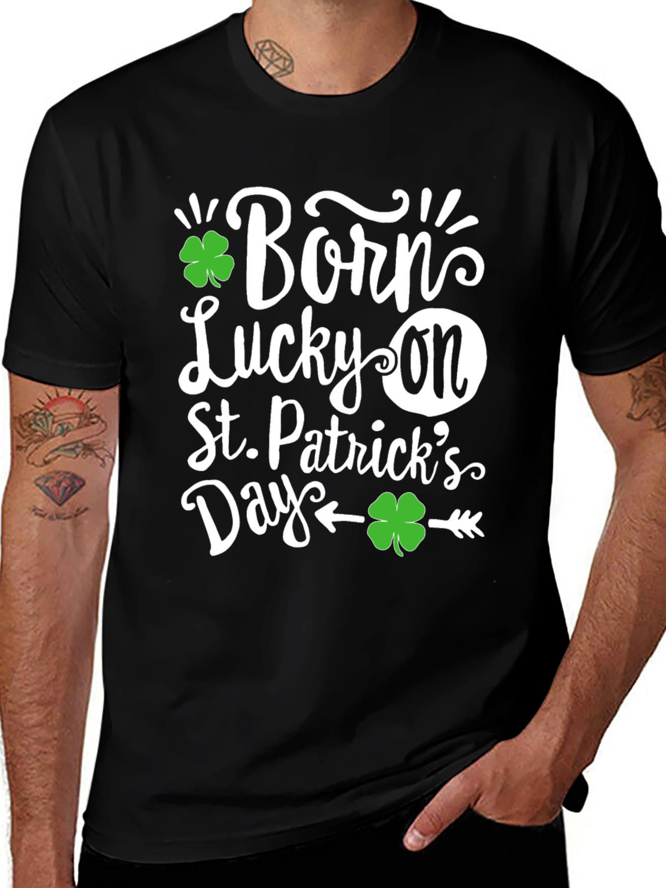 Born Lucky On St. Patricks Day Black T-Shirt