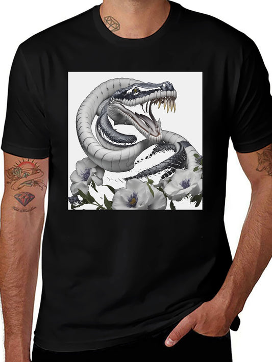 Snake and Floral Graphic T-Shirt - Bold Streetwear Style