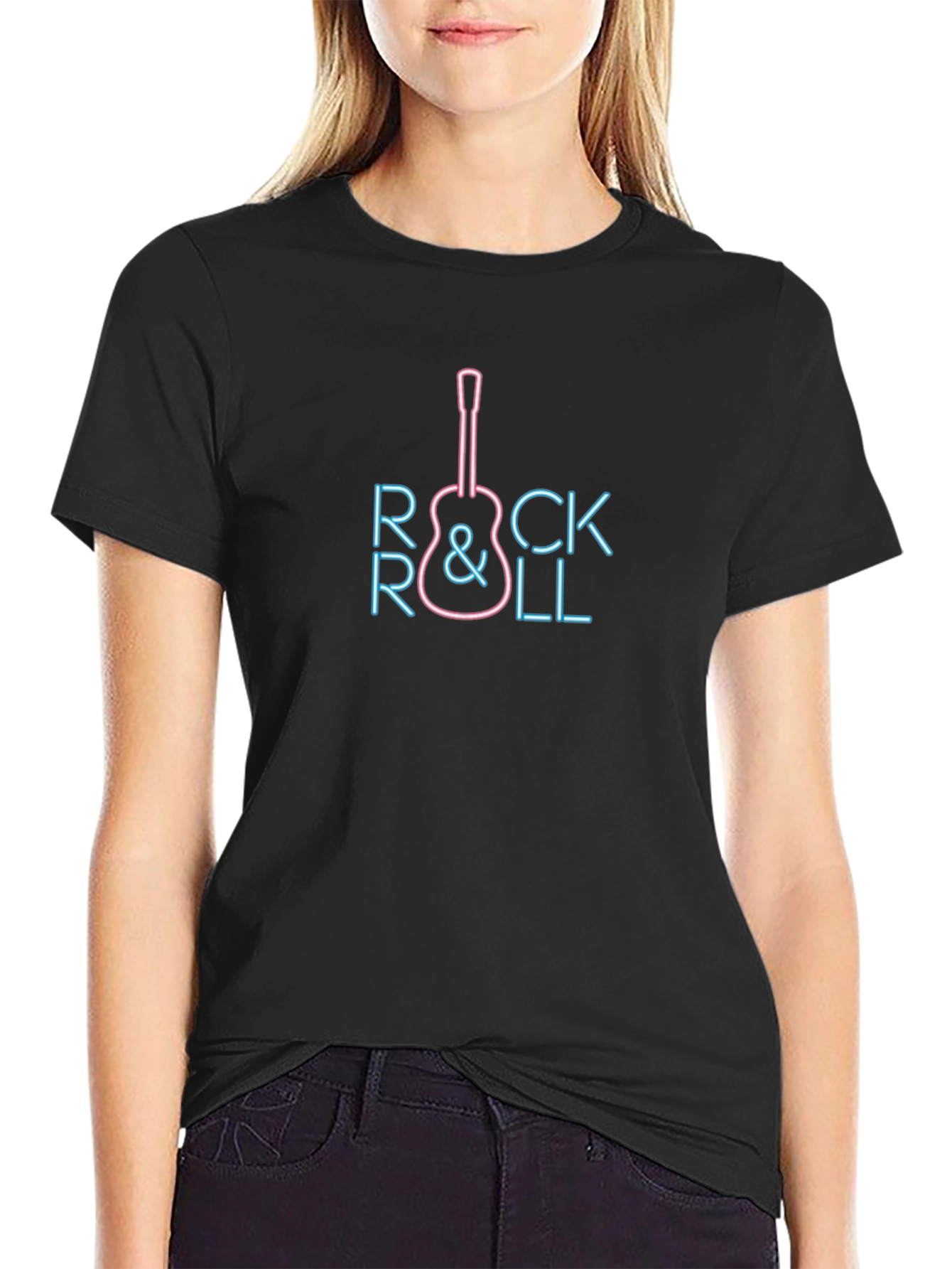 Neon Rock & Roll Guitar Graphic Tee