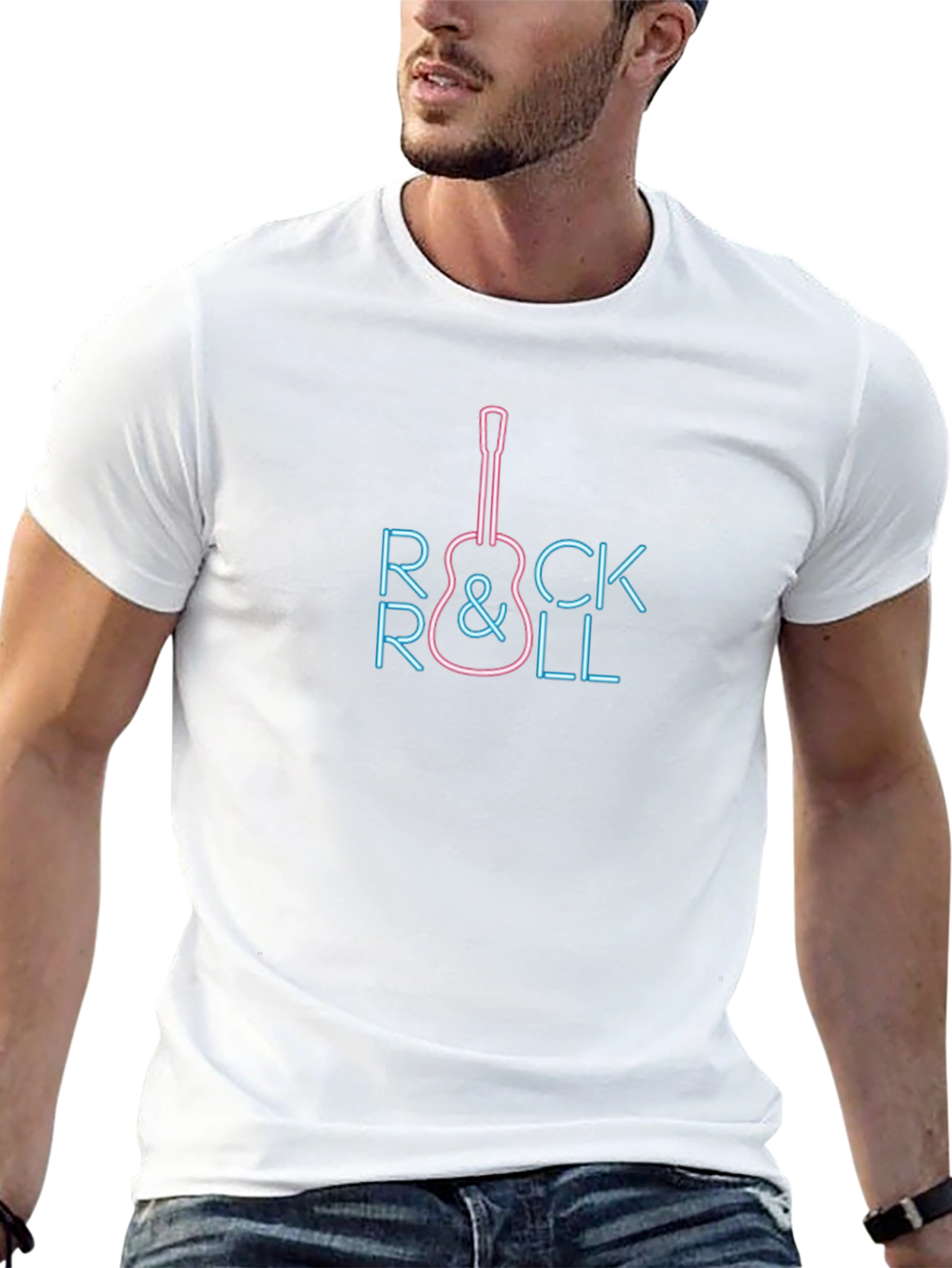 Neon Rock & Roll Guitar Graphic Tee
