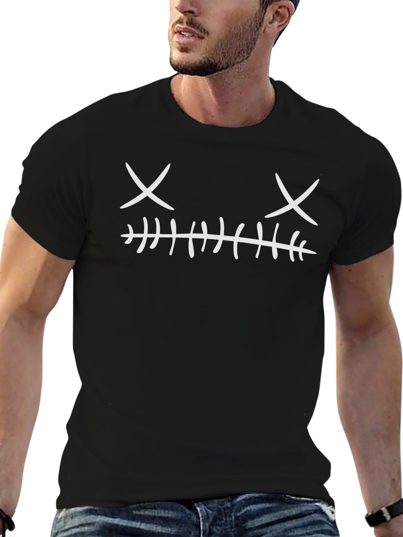 Creepy Stitched Face Graphic Tee - Mens Black T-Shirt