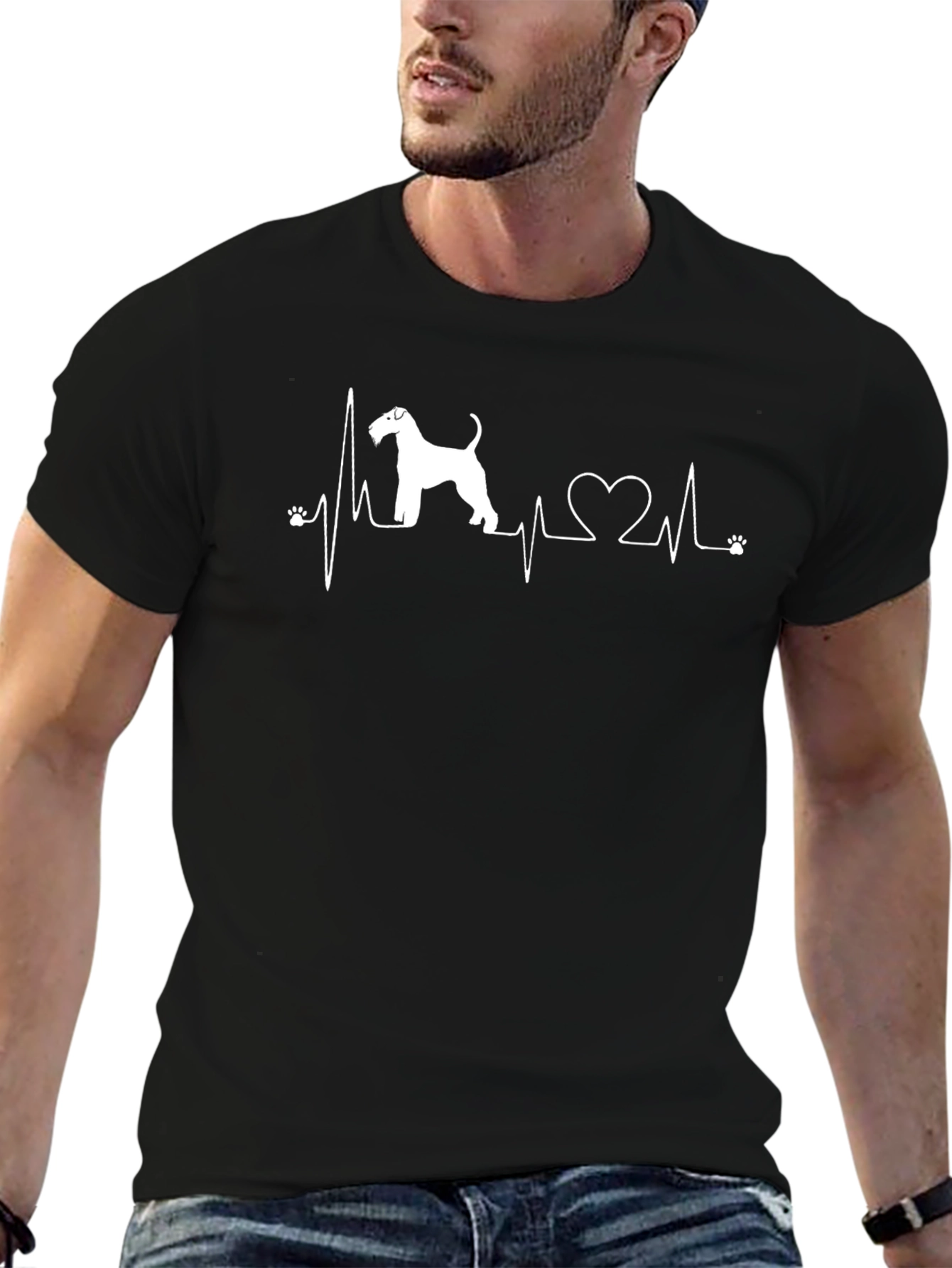 Dog Breed Heartbeat T-Shirt - Black Cotton Tee