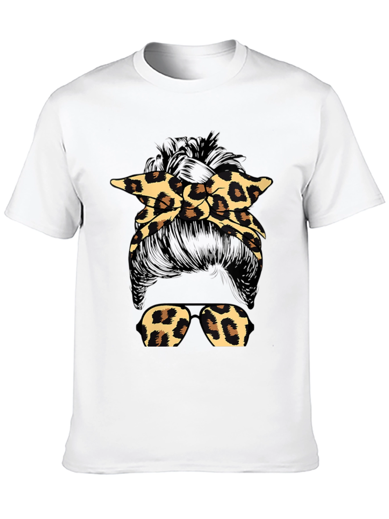 Leopard Print Messy Bun Graphic T-Shirt