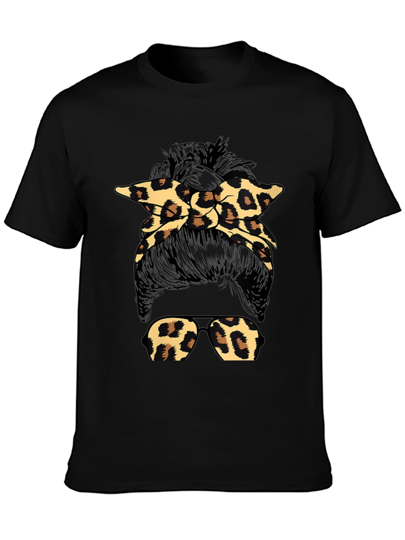 Leopard Print Messy Bun Graphic T-Shirt