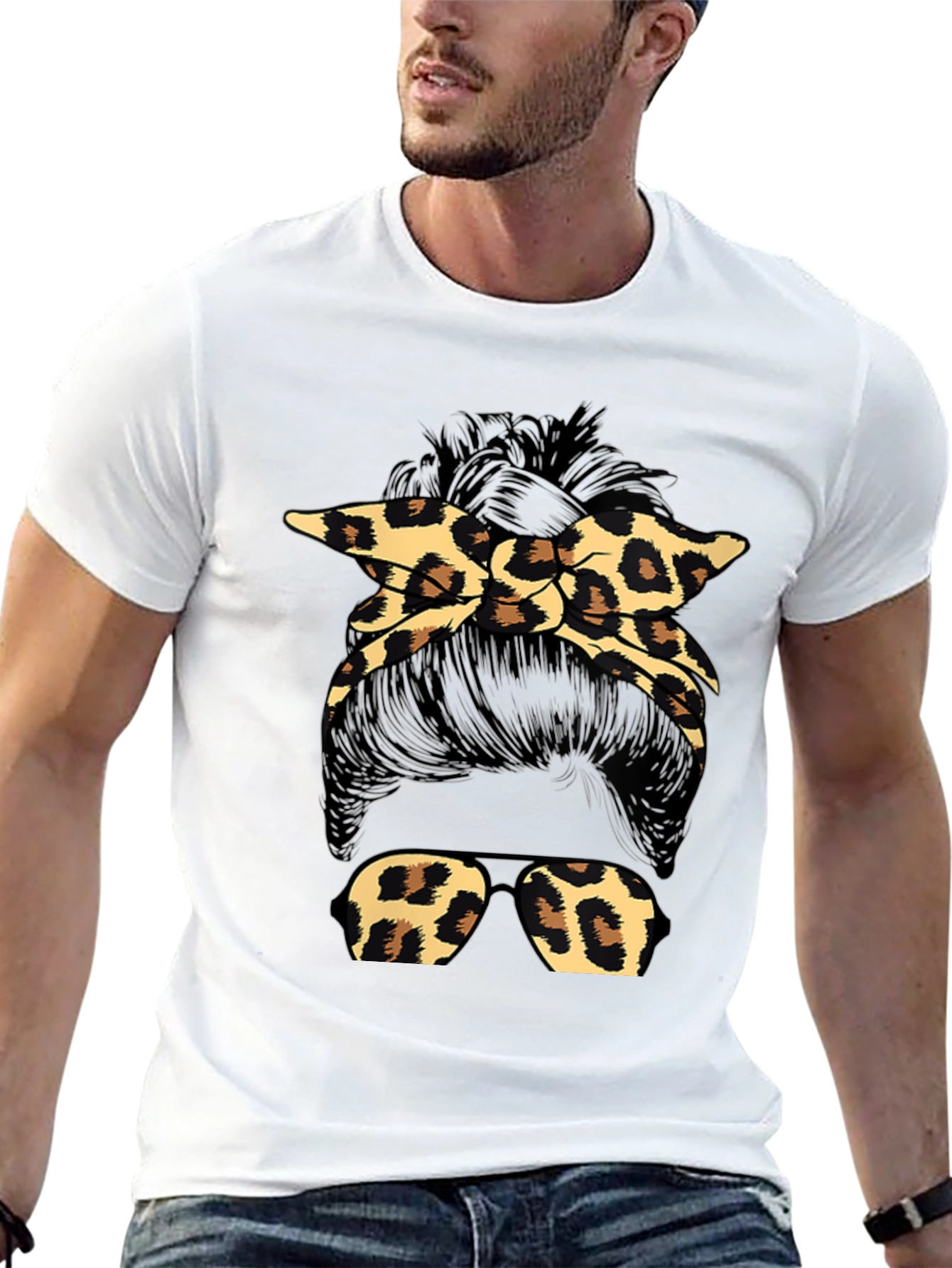 Leopard Print Messy Bun Graphic T-Shirt