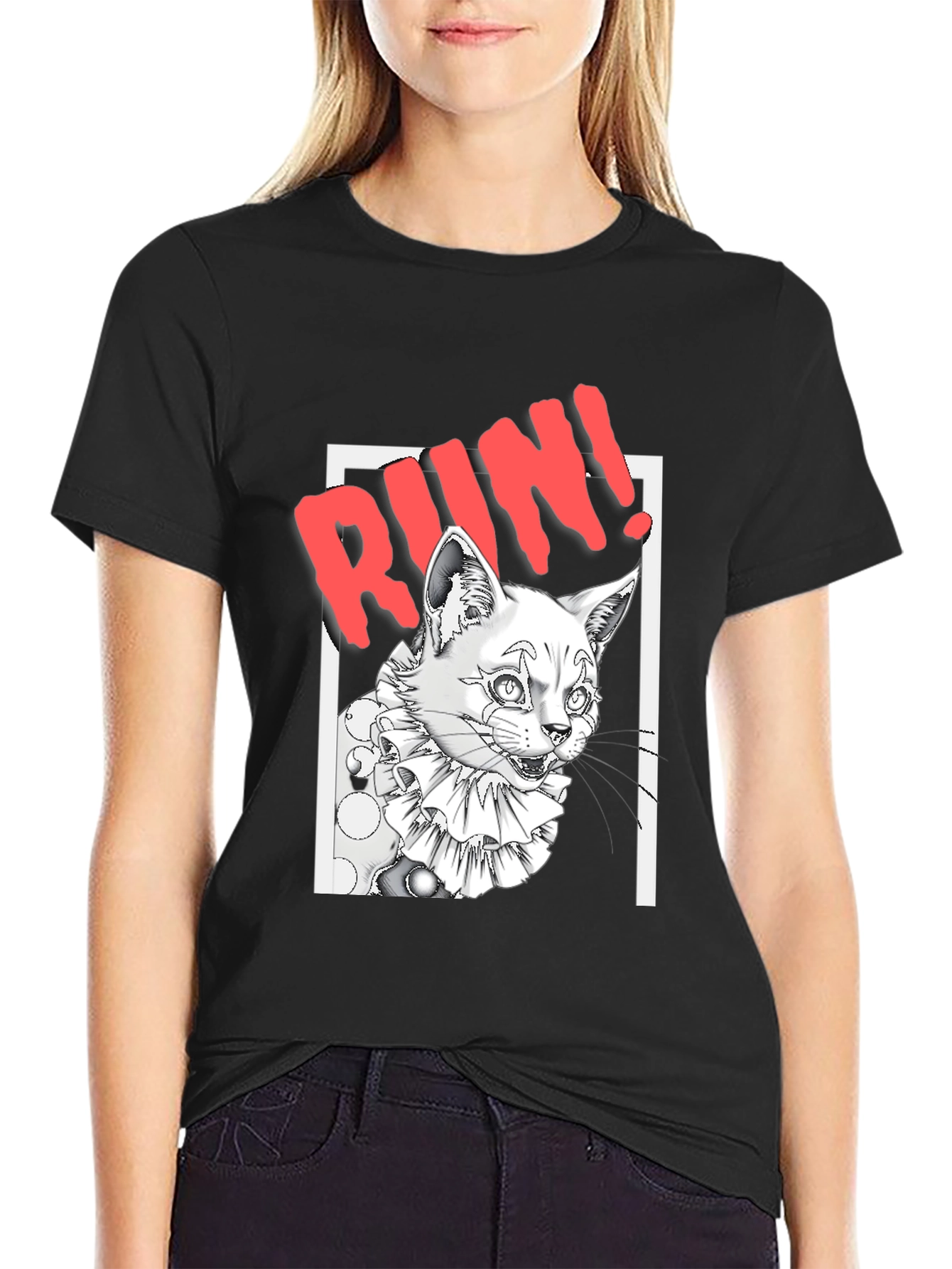 Run Clown Cat Black T-Shirt