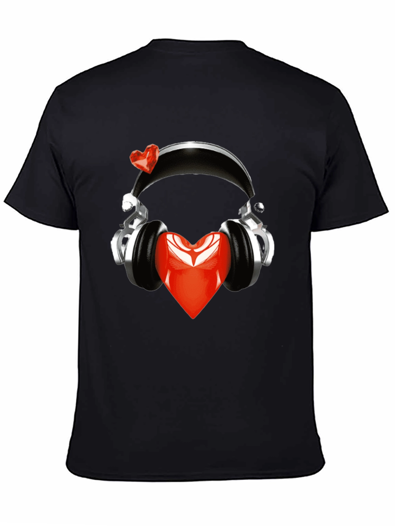Heart Headphones Black T-Shirt - Music Lover Fashion