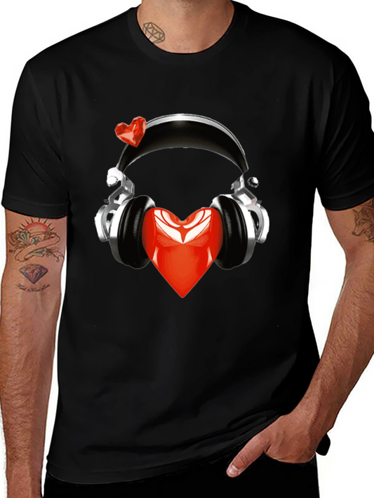 Heart Headphones Black T-Shirt - Music Lover Fashion