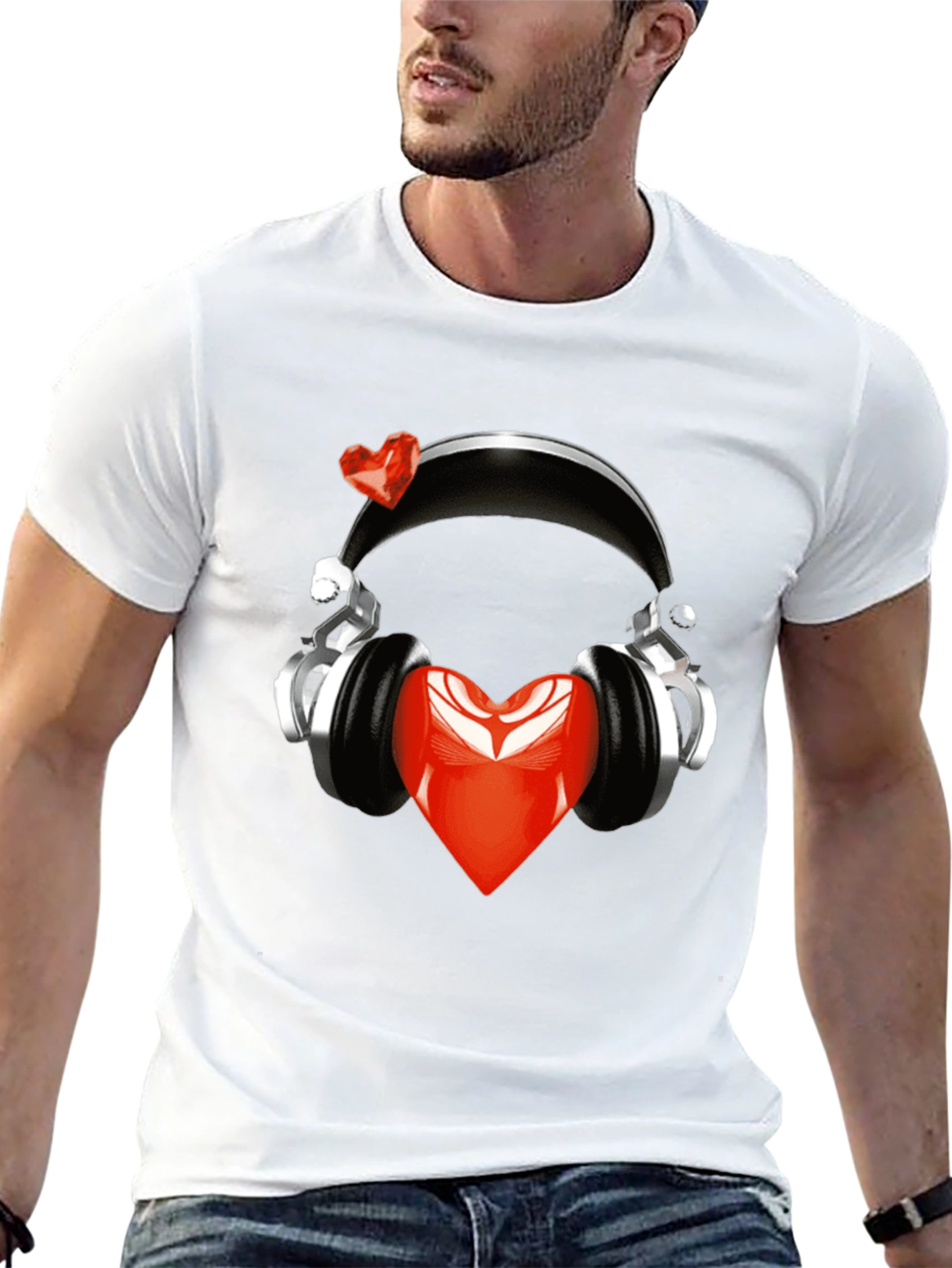 Heart Headphones Black T-Shirt - Music Lover Fashion