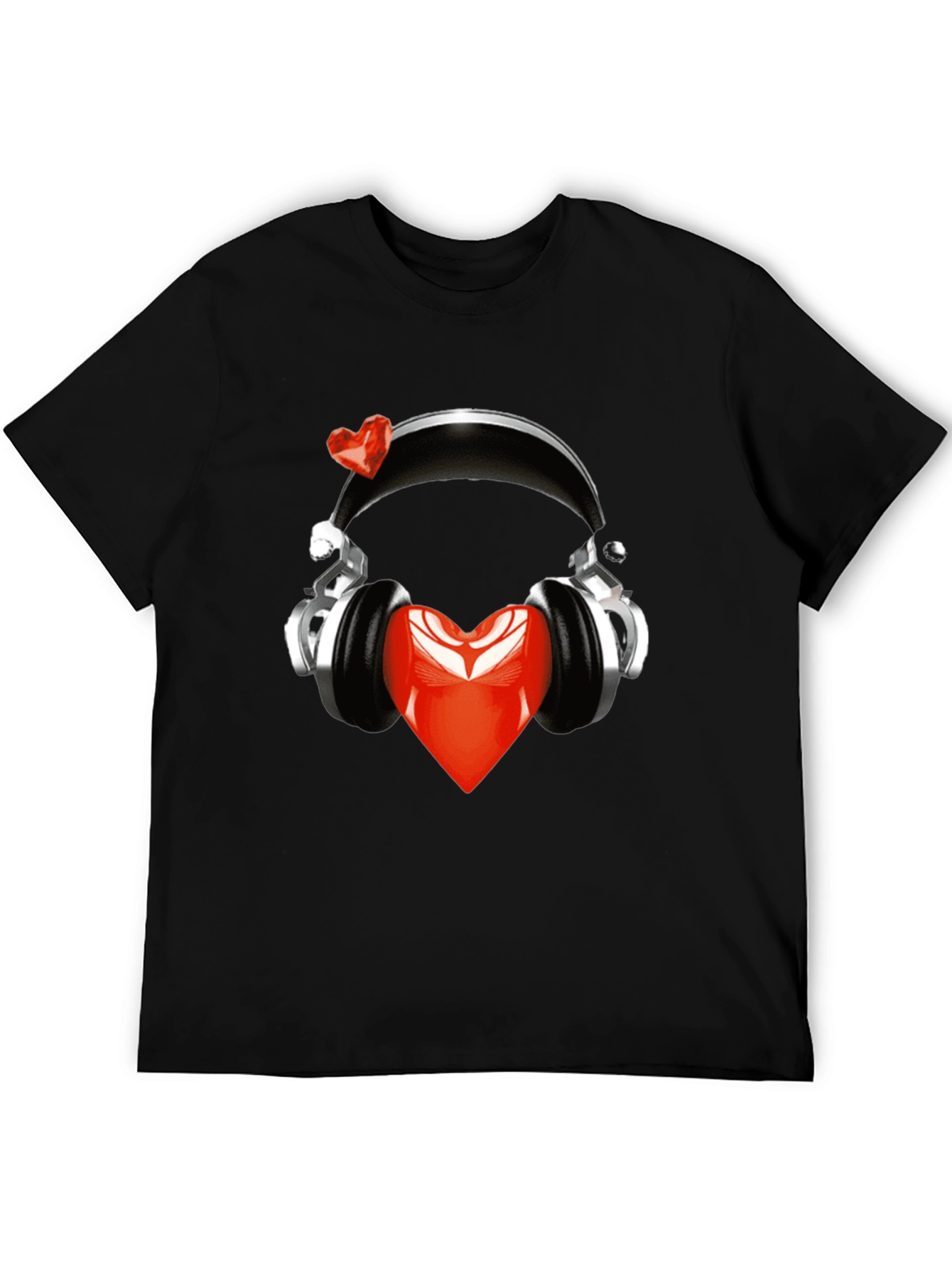 Heart Headphones Black T-Shirt - Music Lover Fashion