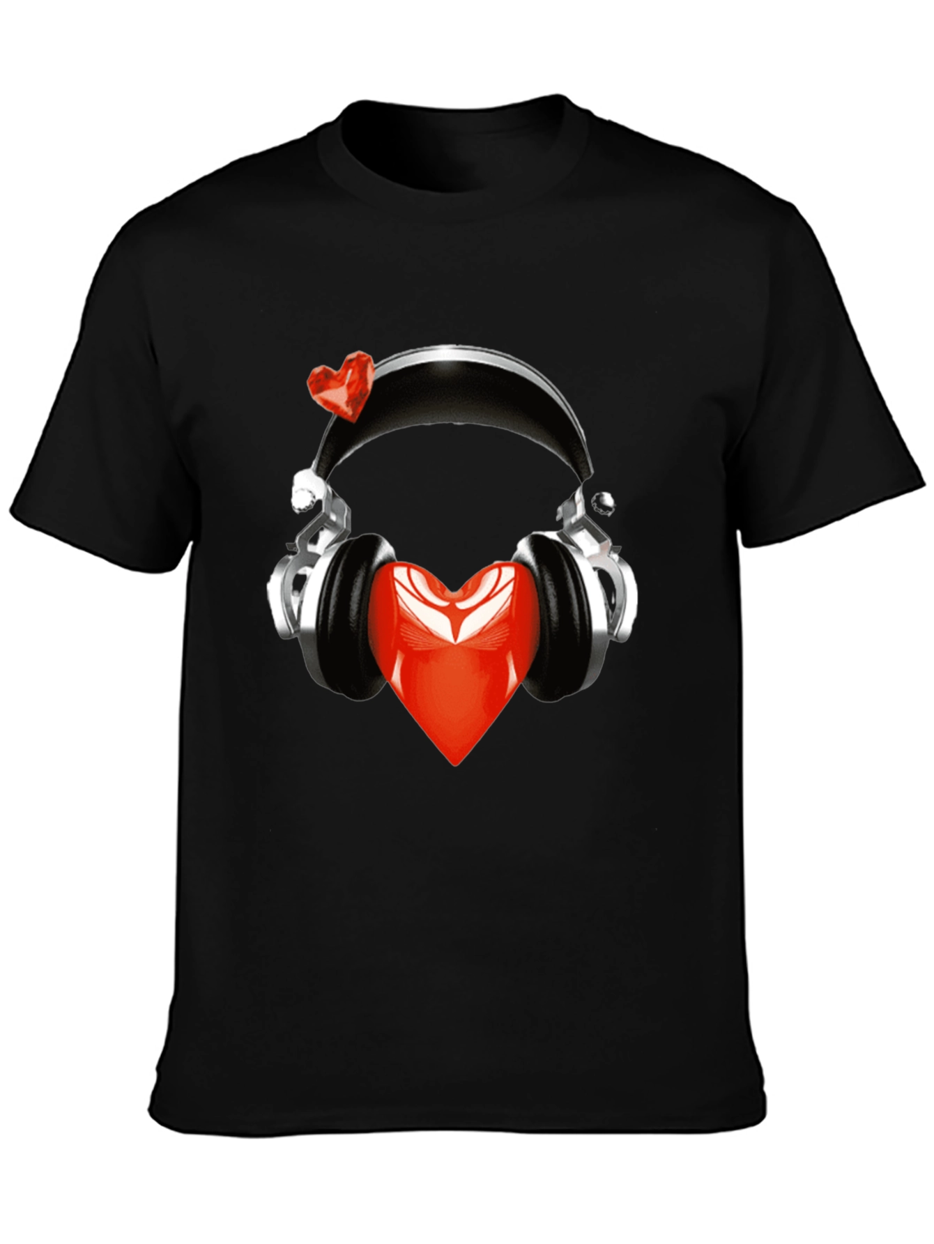 Heart Headphones Black T-Shirt - Music Lover Fashion