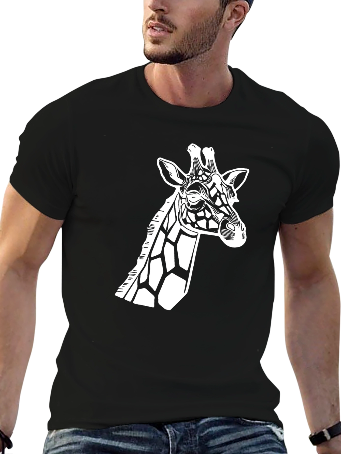 Geometric Giraffe Black T-Shirt