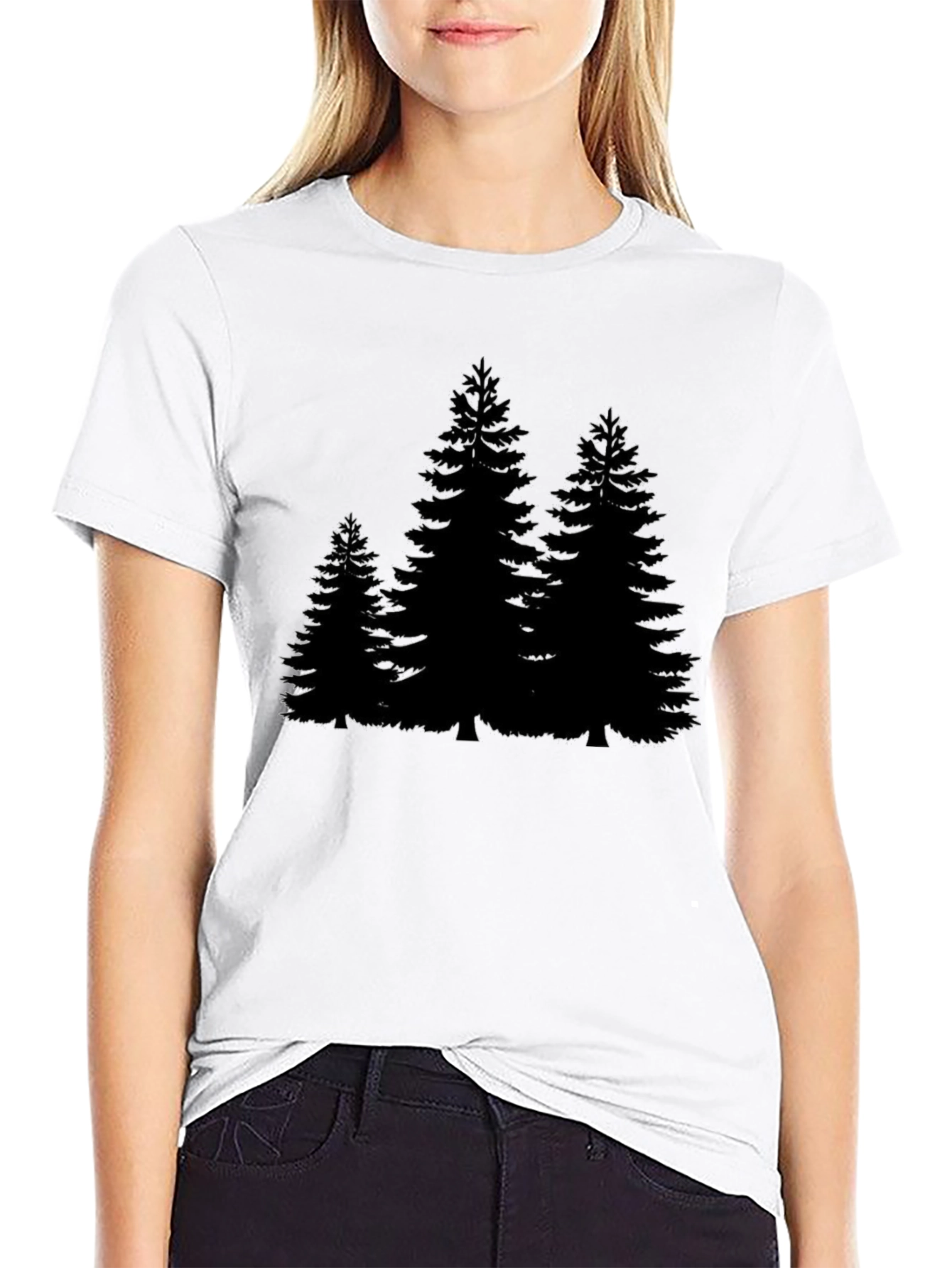 Pine Trees Graphic Mens Black Tee