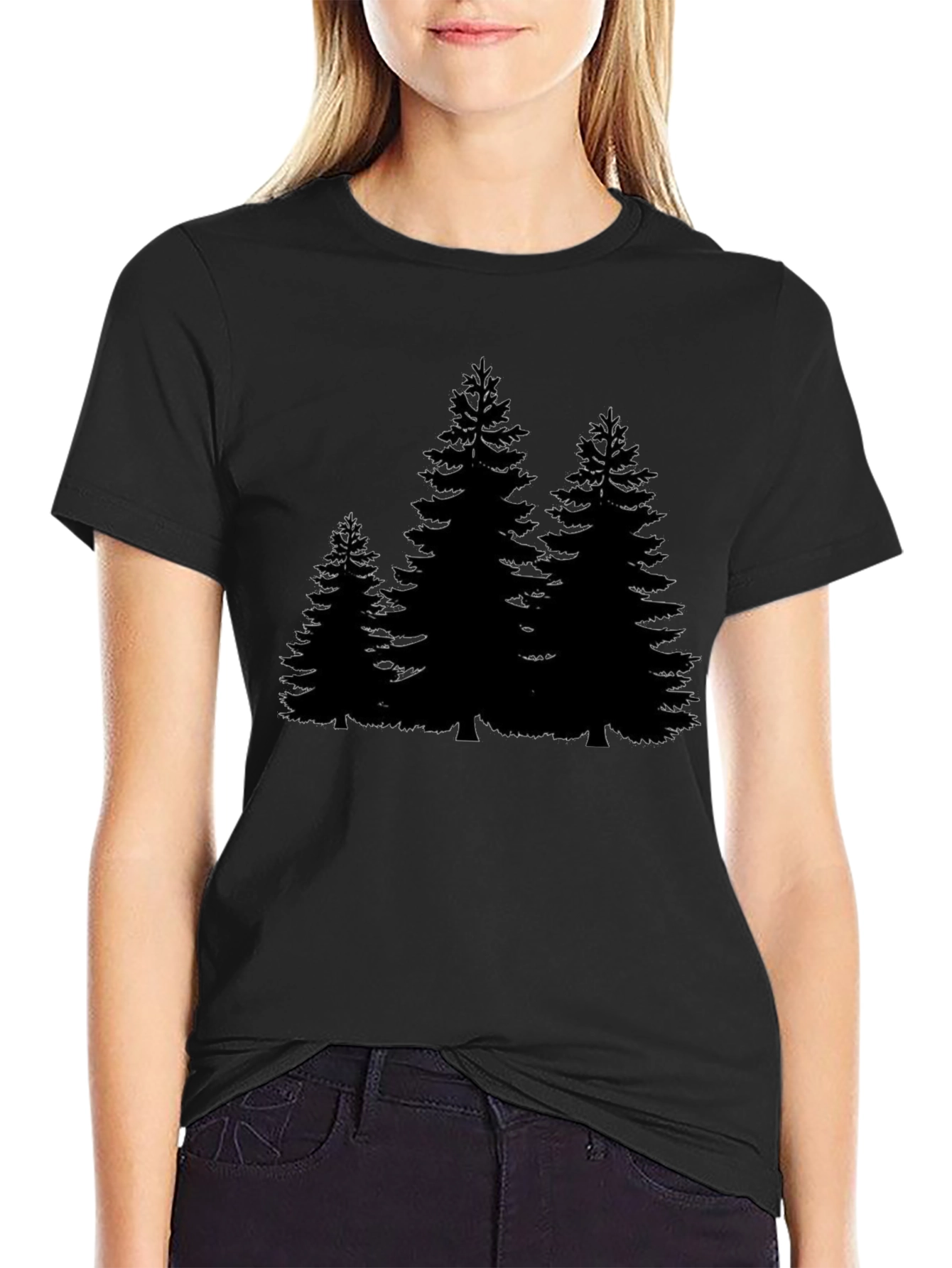 Pine Trees Graphic Mens Black Tee