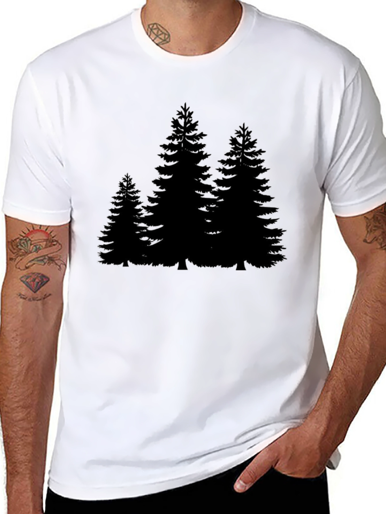 Pine Trees Graphic Mens Black Tee
