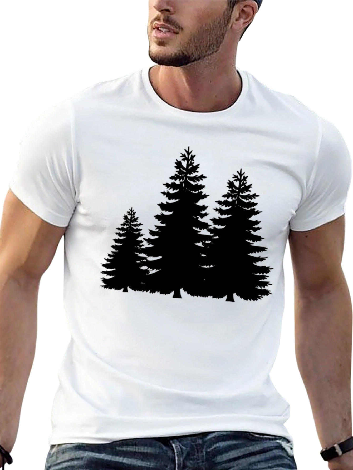 Pine Trees Graphic Mens Black Tee