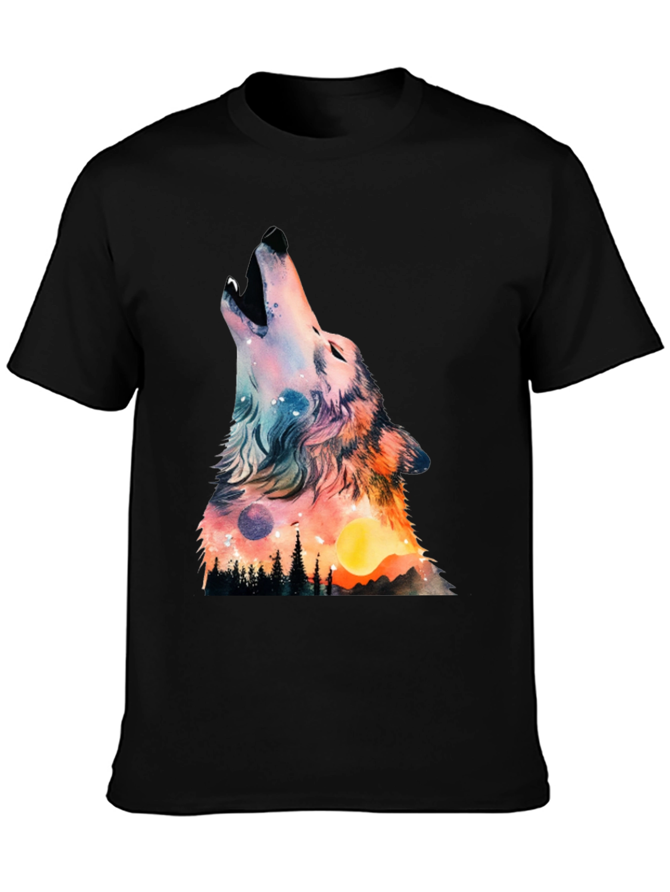 Wolf Galaxy Graphic Print Black T-Shirt