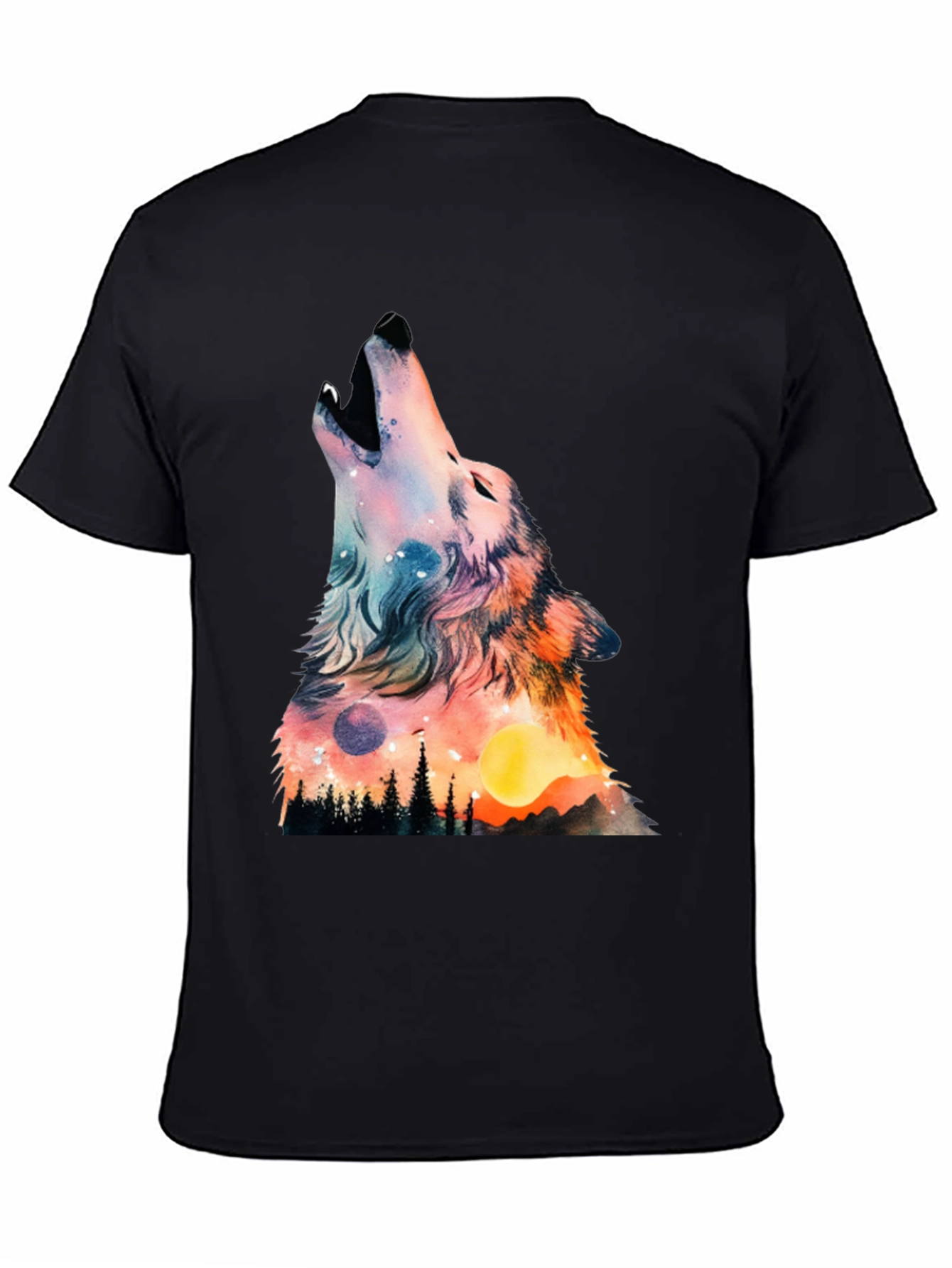 Wolf Galaxy Graphic Print Black T-Shirt