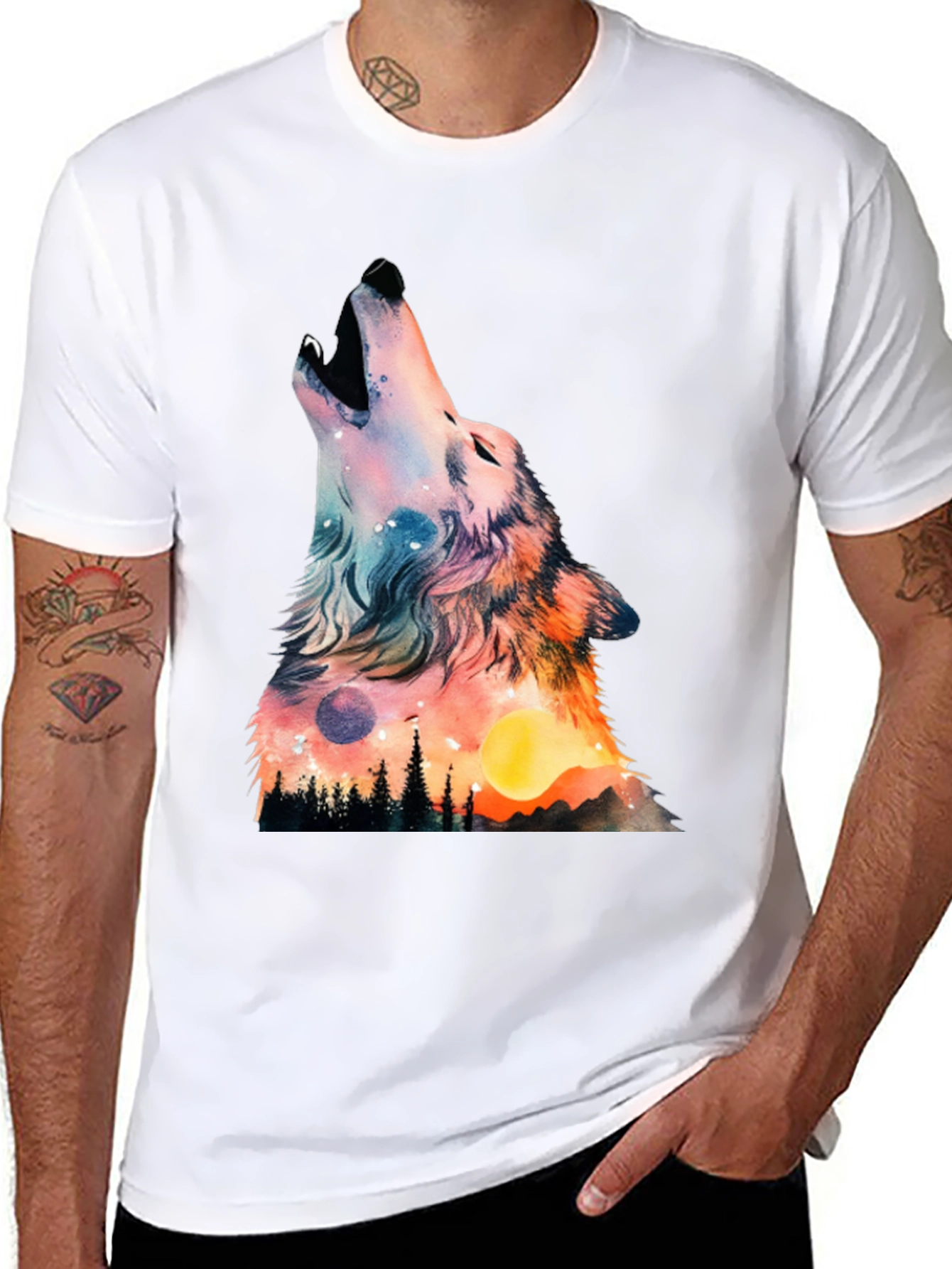 Wolf Galaxy Graphic Print Black T-Shirt