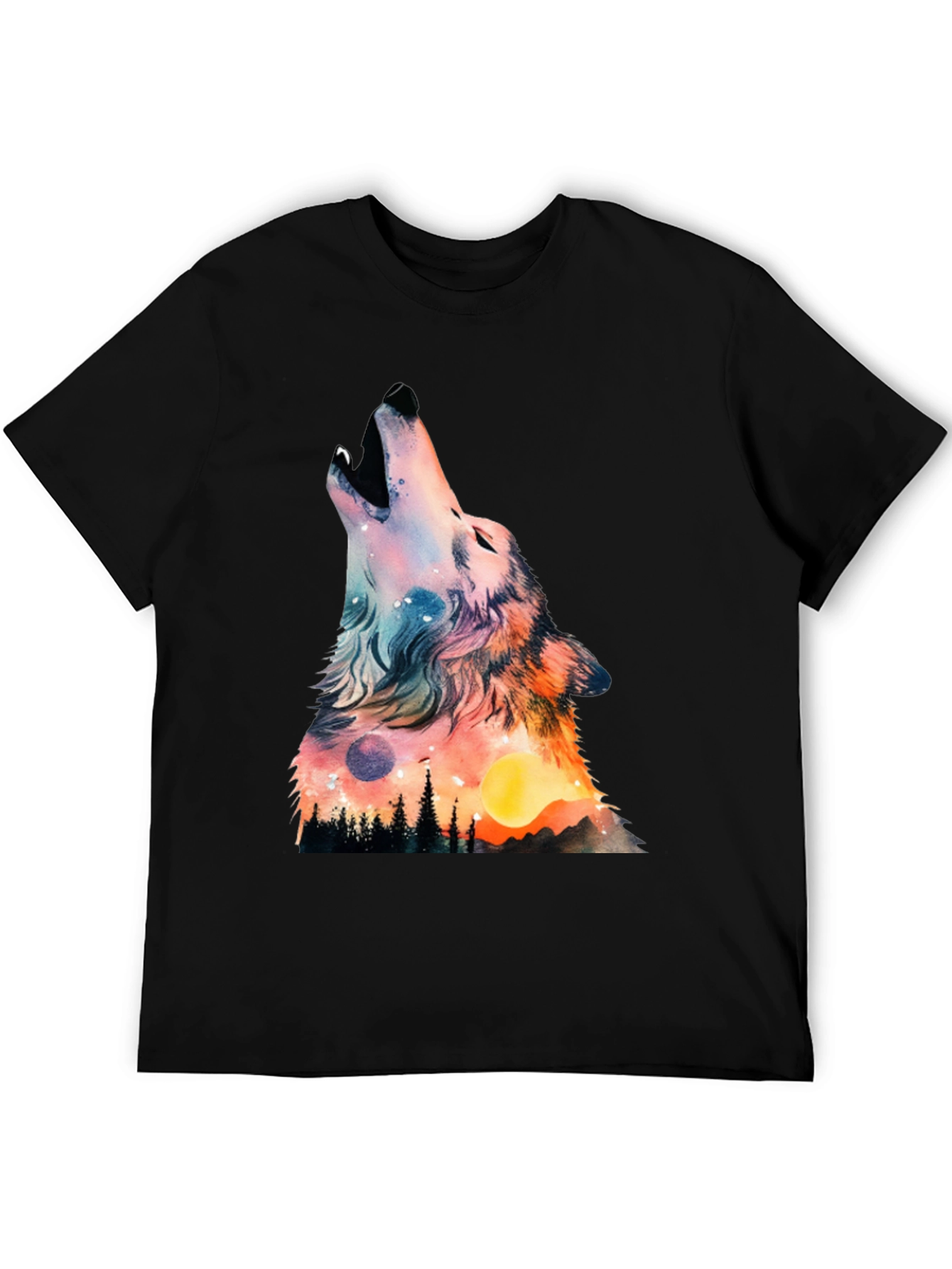 Wolf Galaxy Graphic Print Black T-Shirt