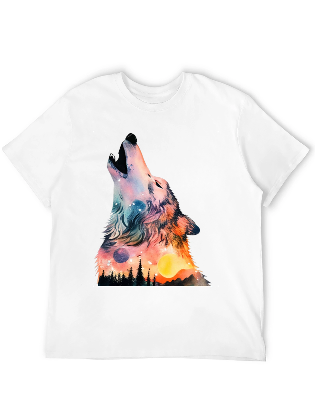 Wolf Galaxy Graphic Print Black T-Shirt