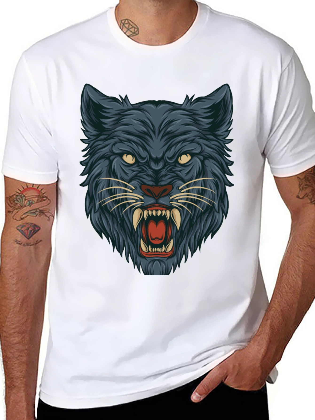Black T-Shirt with Wolf Graphic