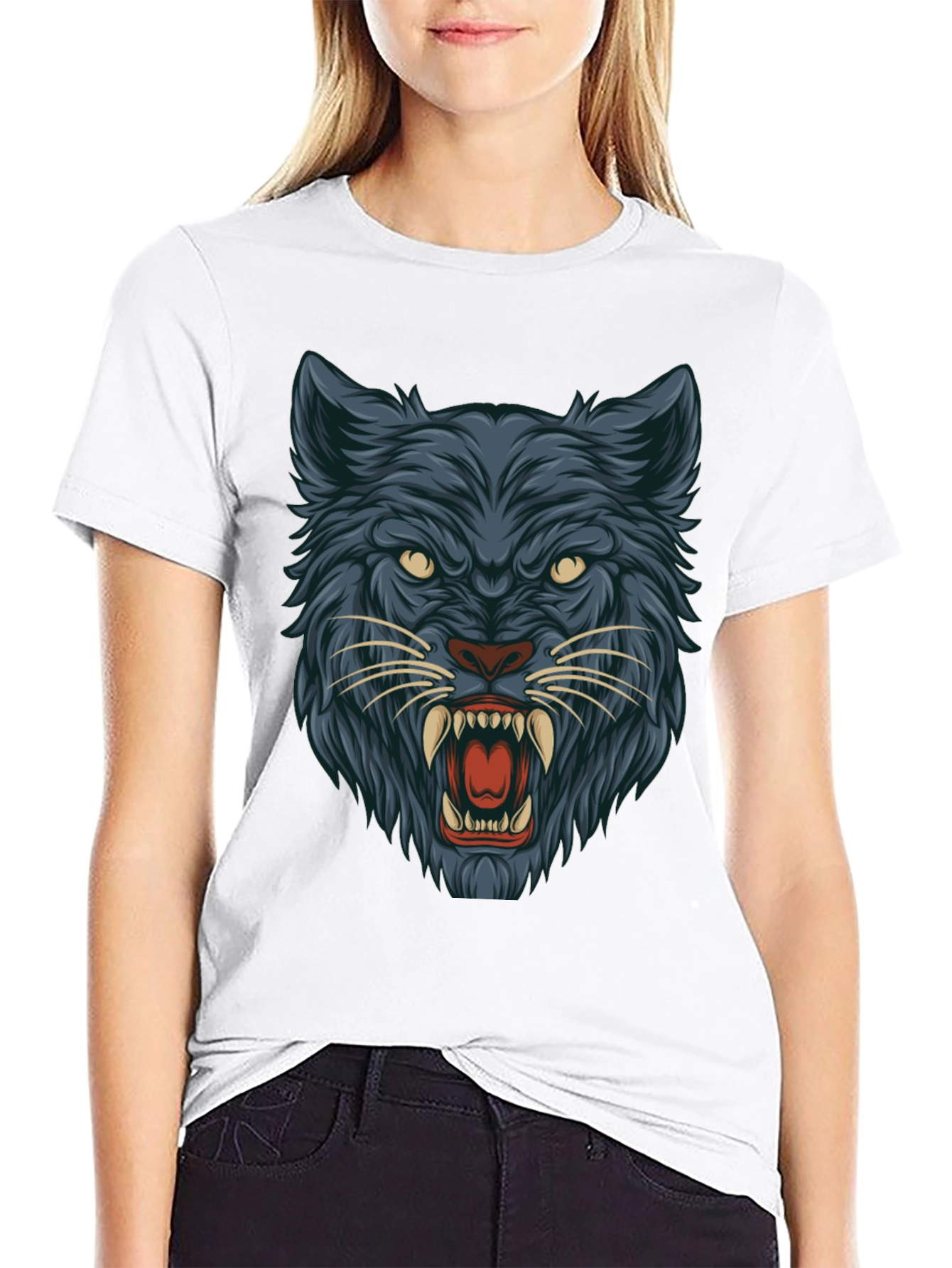 Black T-Shirt with Wolf Graphic
