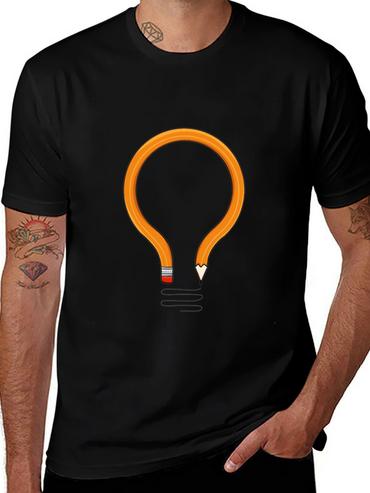 Pencil Lightbulb Graphic Tee - Black Cotton T-Shirt
