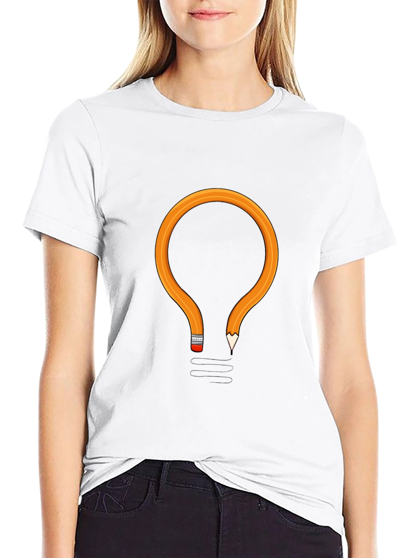 Pencil Lightbulb Graphic Tee - Black Cotton T-Shirt
