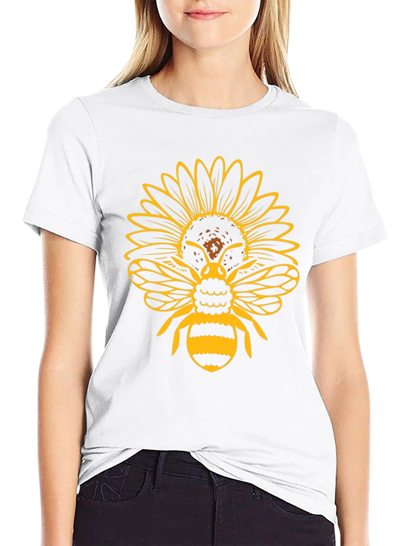 Sunflower Bee Graphic T-Shirt - Black