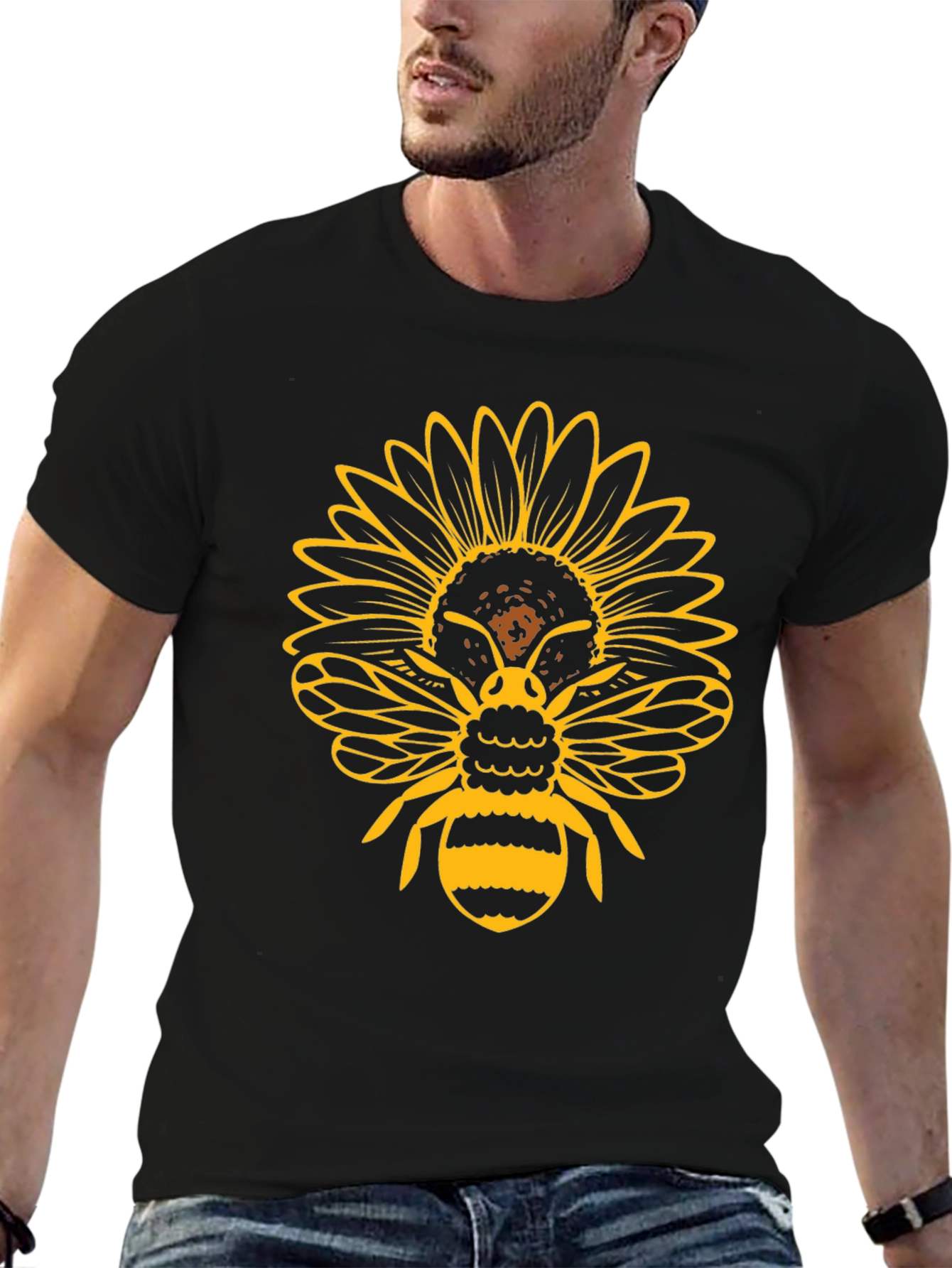 Sunflower Bee Graphic T-Shirt - Black
