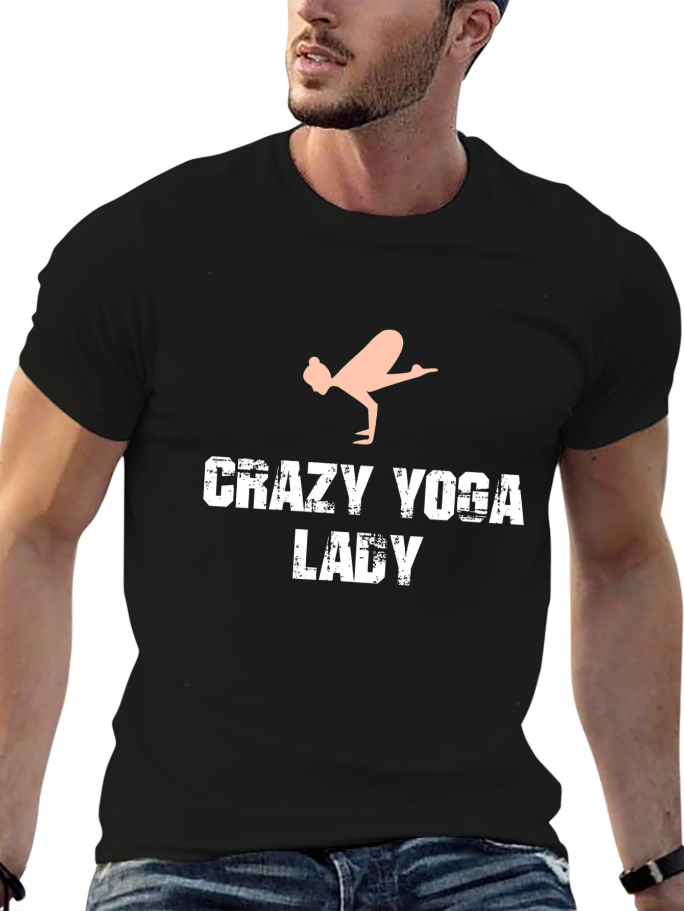 Crazy Yoga Lady Graphic Tee - Black Cotton T-Shirt