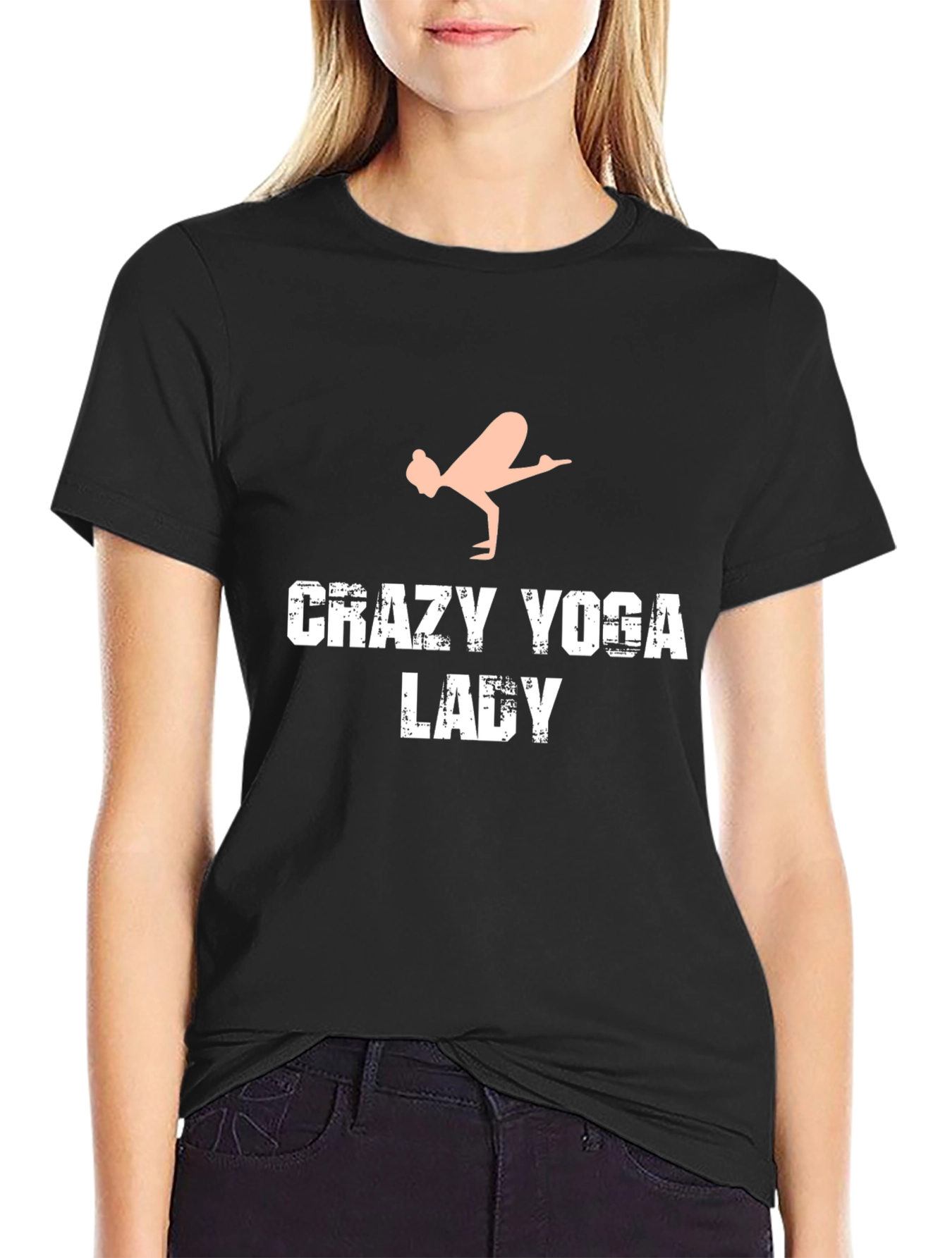 Crazy Yoga Lady Graphic Tee - Black Cotton T-Shirt