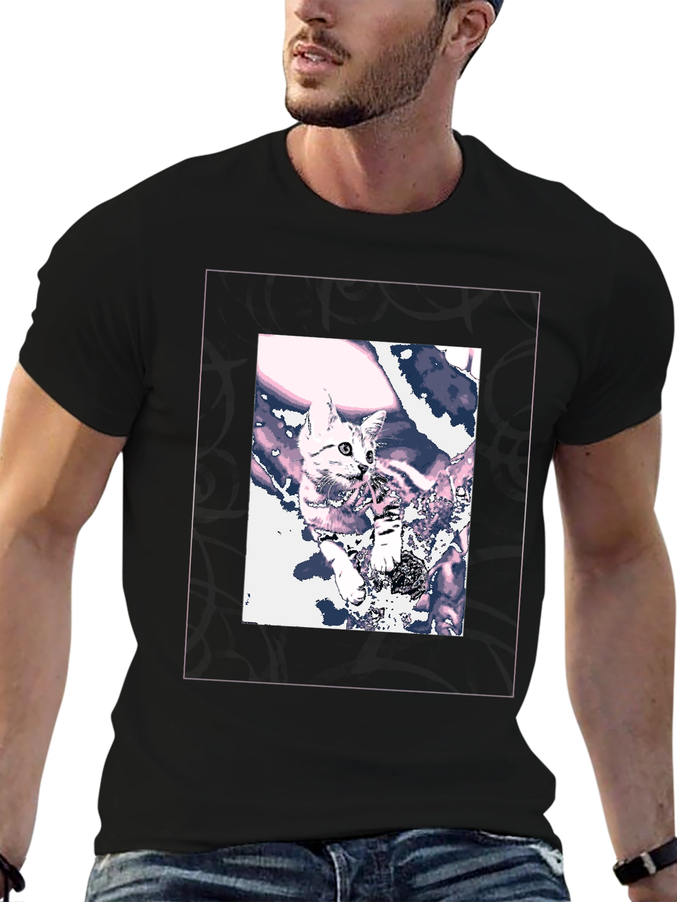 Cool Cat Graphic Tee - Black Cotton Blend