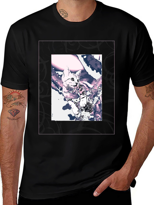 Cool Cat Graphic Tee - Black Cotton Blend