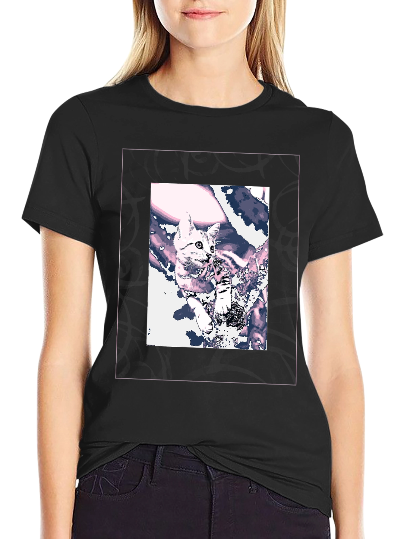 Cool Cat Graphic Tee - Black Cotton Blend