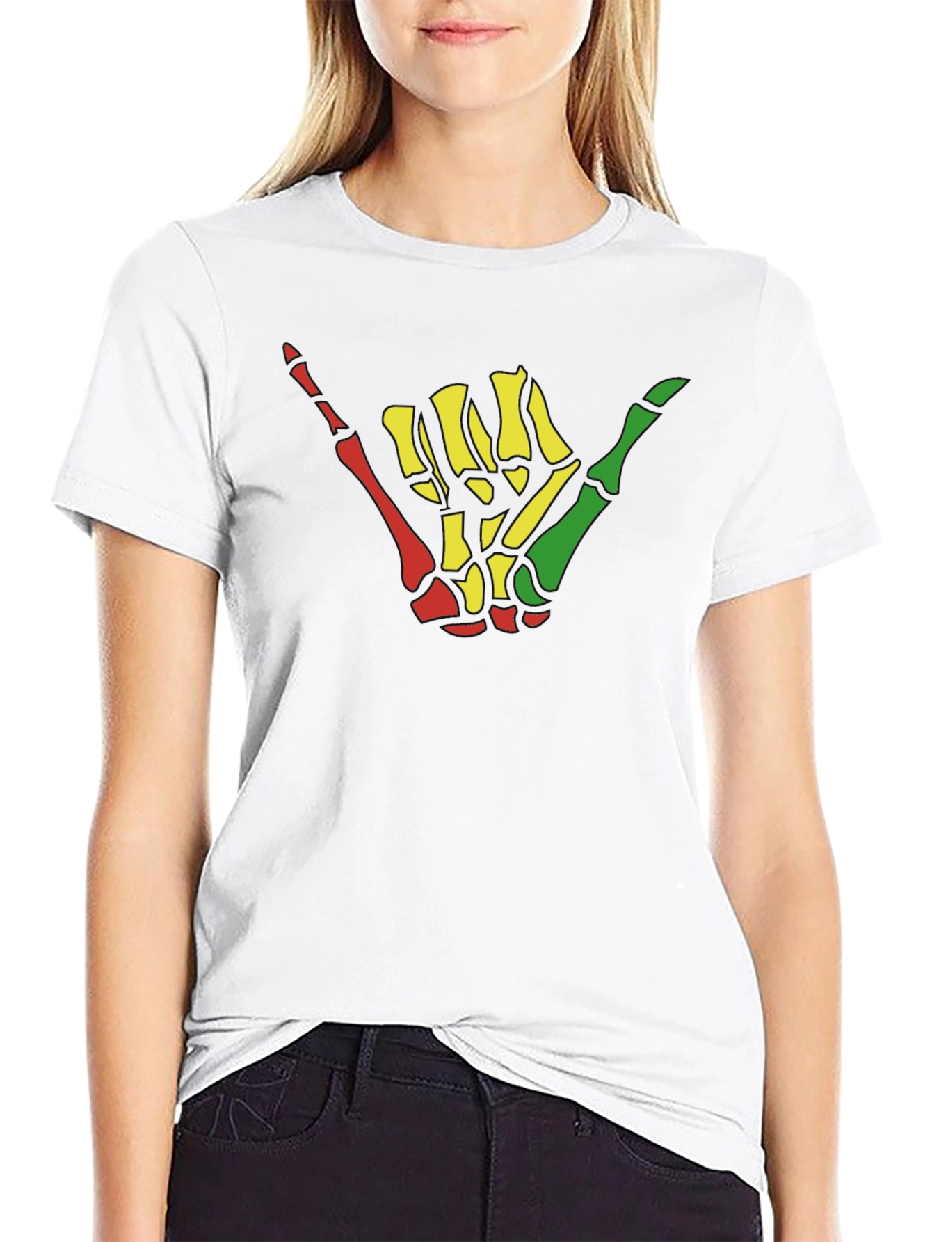 Rasta Shaka Skeleton Hand Graphic Tee - Black