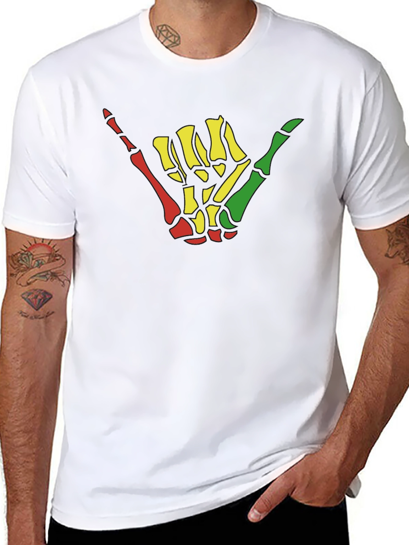 Rasta Shaka Skeleton Hand Graphic Tee - Black