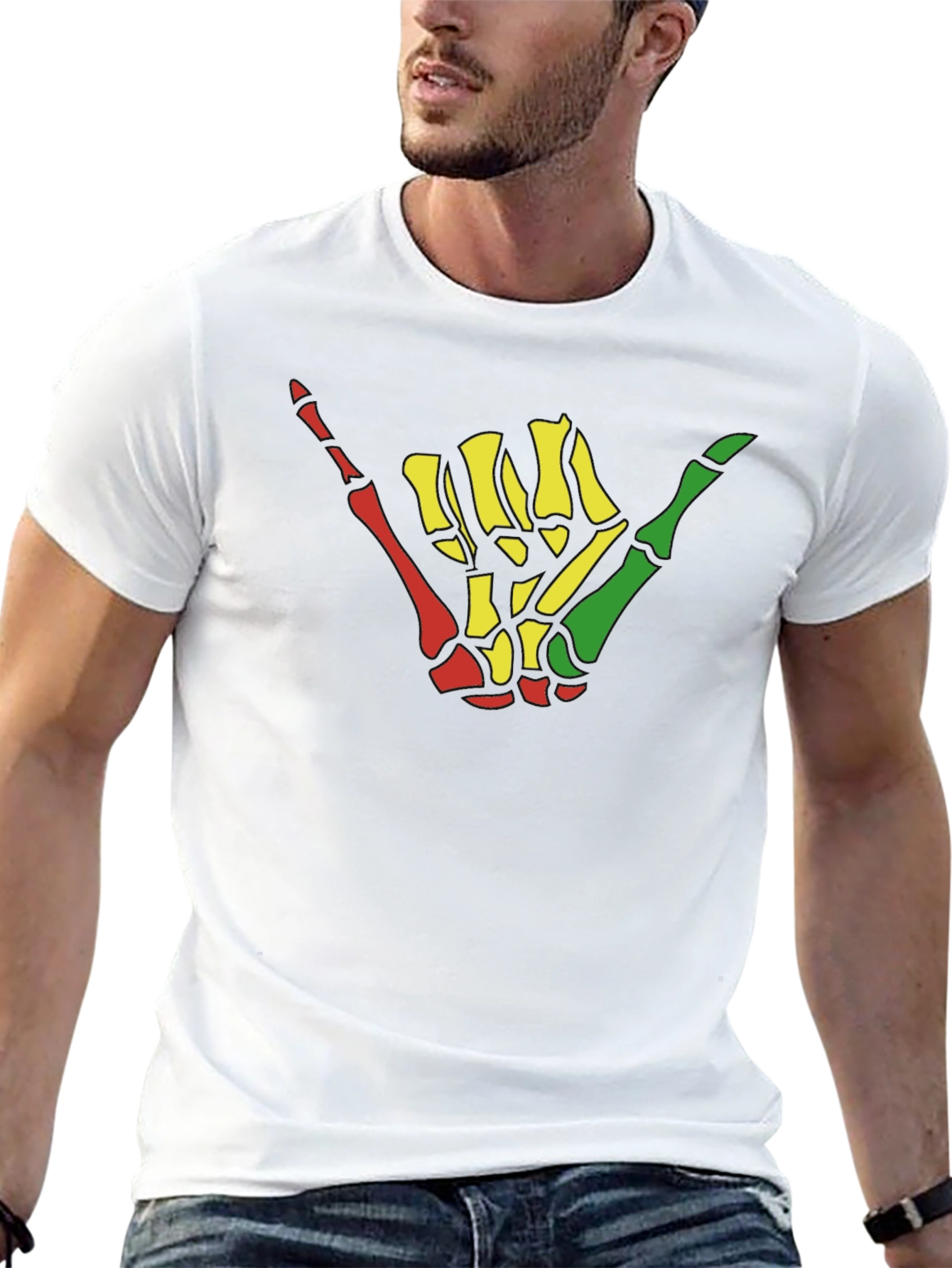 Rasta Shaka Skeleton Hand Graphic Tee - Black