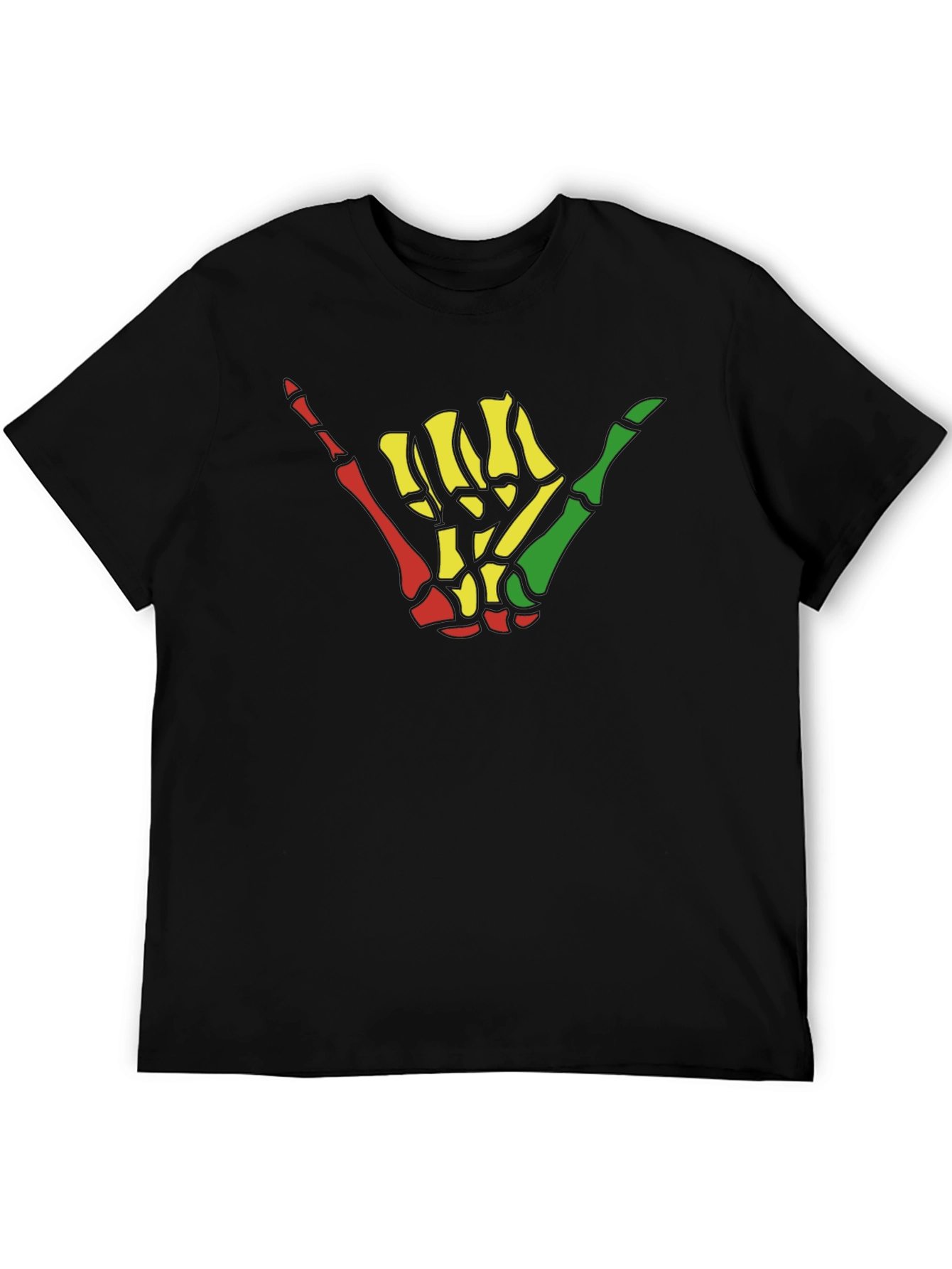 Rasta Shaka Skeleton Hand Graphic Tee - Black