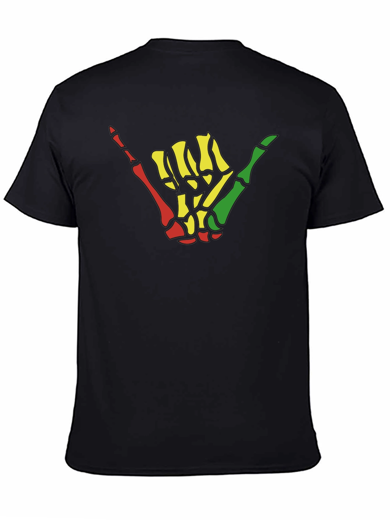 Rasta Shaka Skeleton Hand Graphic Tee - Black