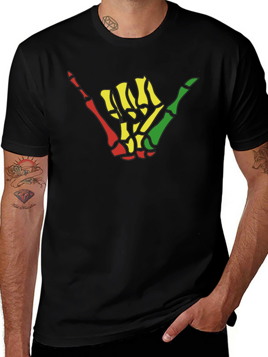 Rasta Shaka Skeleton Hand Graphic Tee - Black