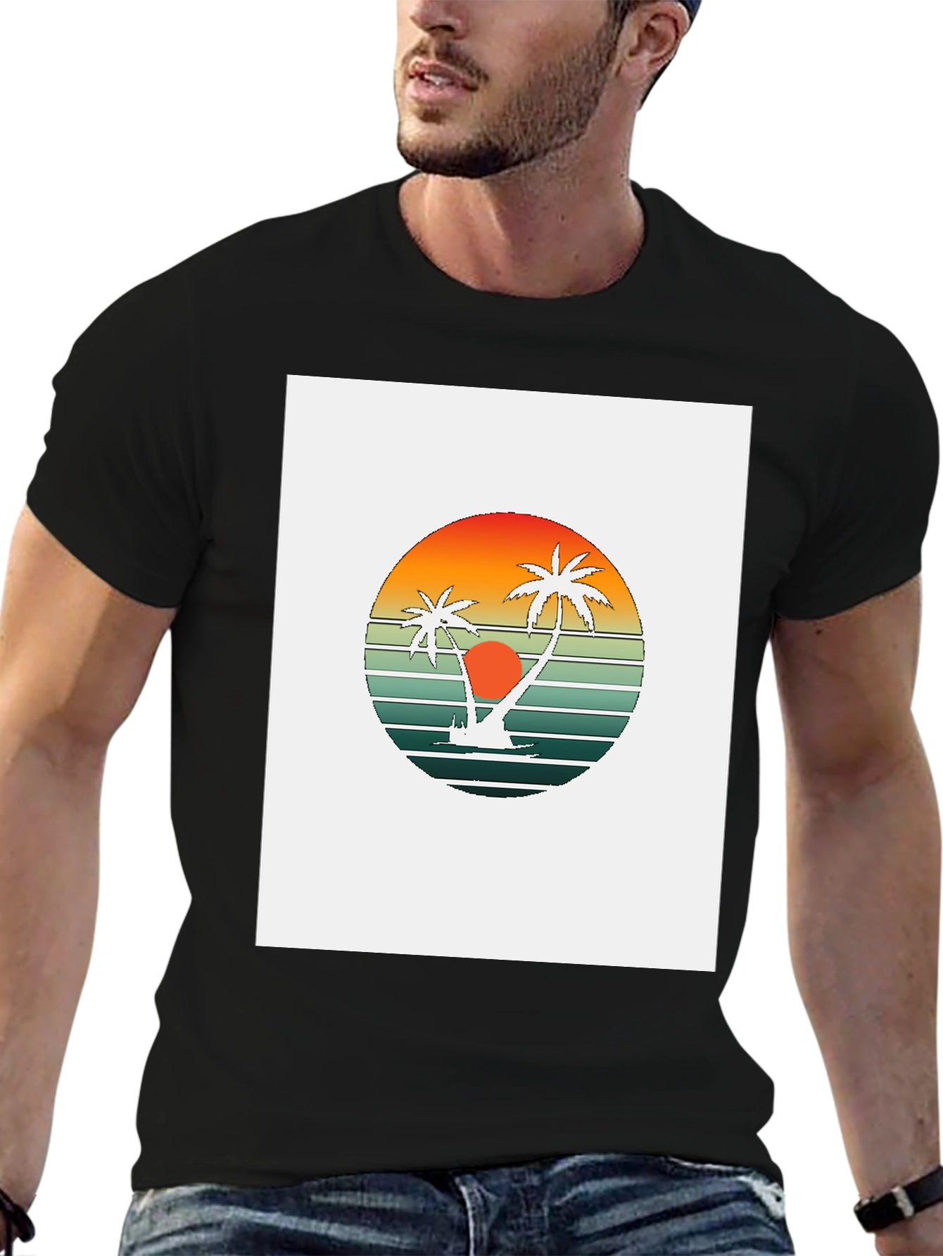 Retro Palm Tree Sunset Graphic Tee - Tropical Vibe