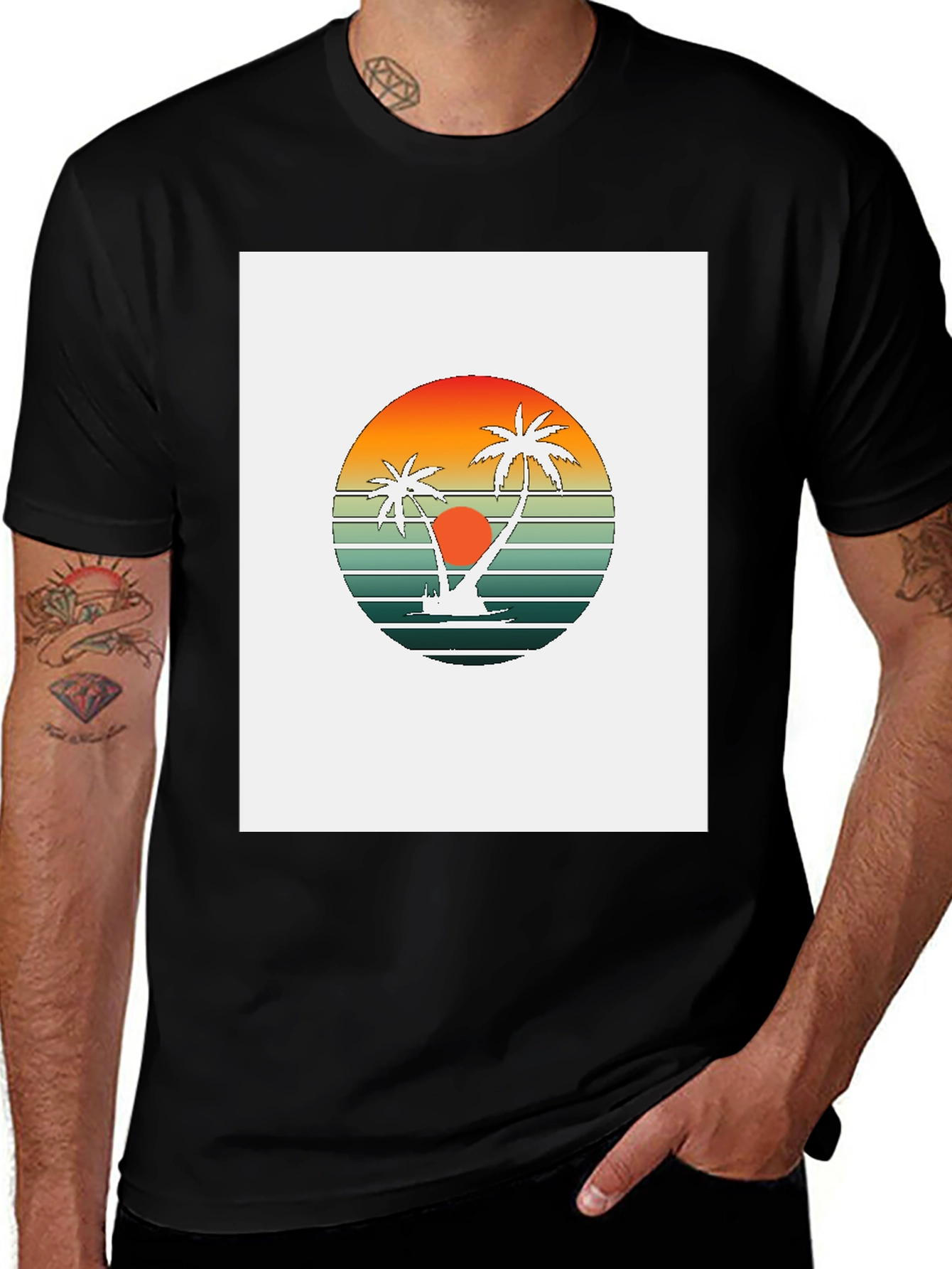 Retro Palm Tree Sunset Graphic Tee - Tropical Vibe