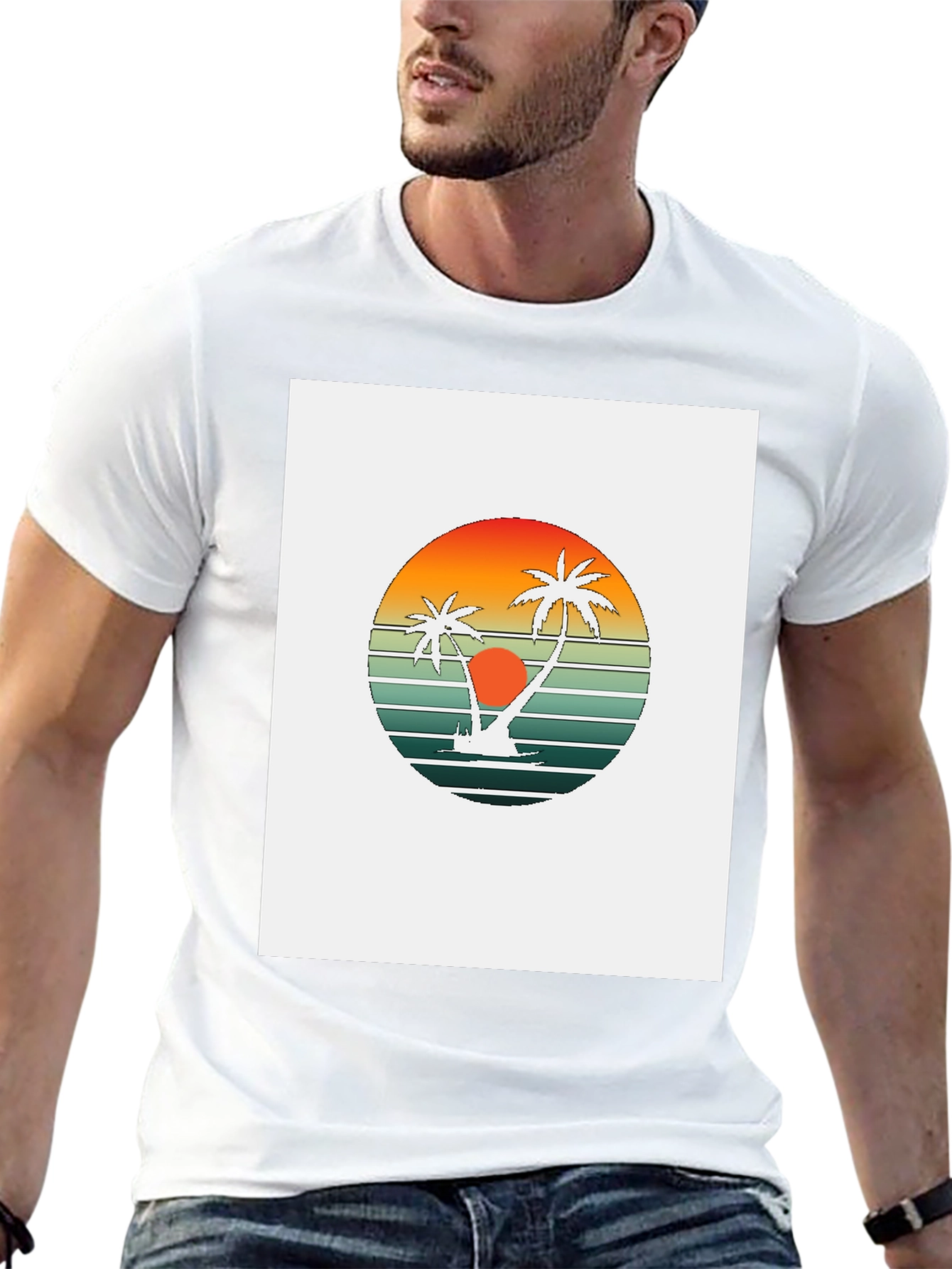 Retro Palm Tree Sunset Graphic Tee - Tropical Vibe