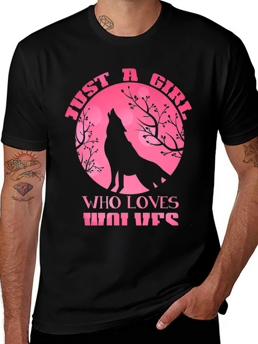Just a Girl Who Loves Wolves T-Shirt - Pink Moon Wolf Tee