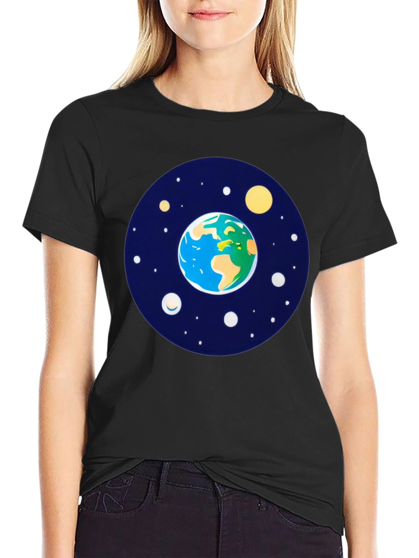 Earth and Stars Graphic Tee - Mens Black T-Shirt