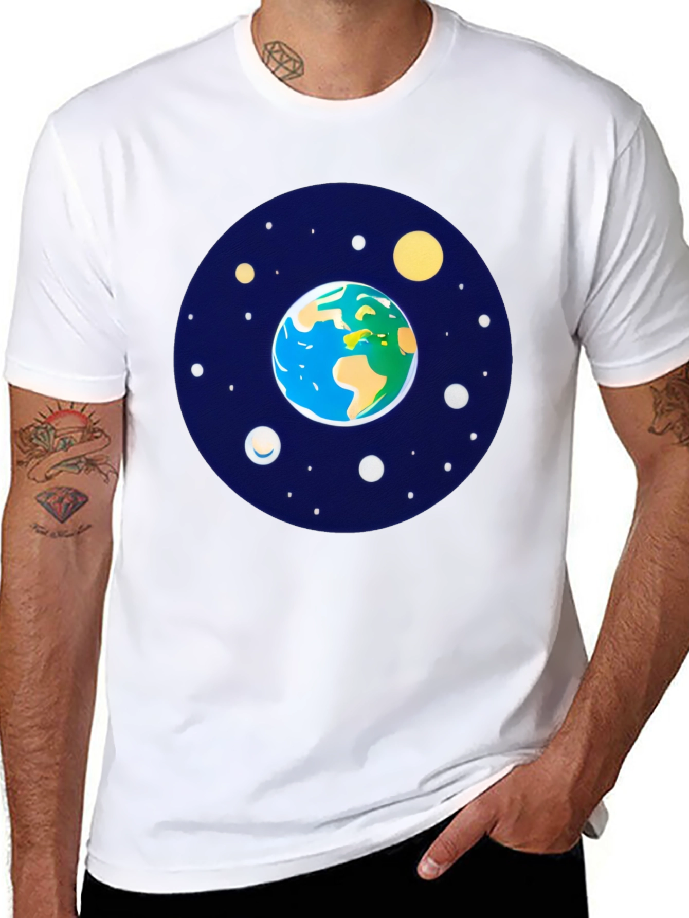 Earth and Stars Graphic Tee - Mens Black T-Shirt