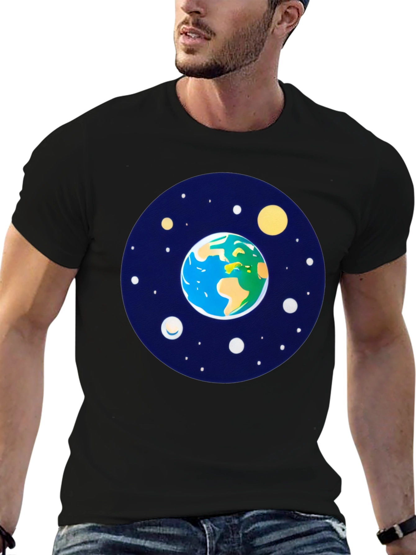 Earth and Stars Graphic Tee - Mens Black T-Shirt